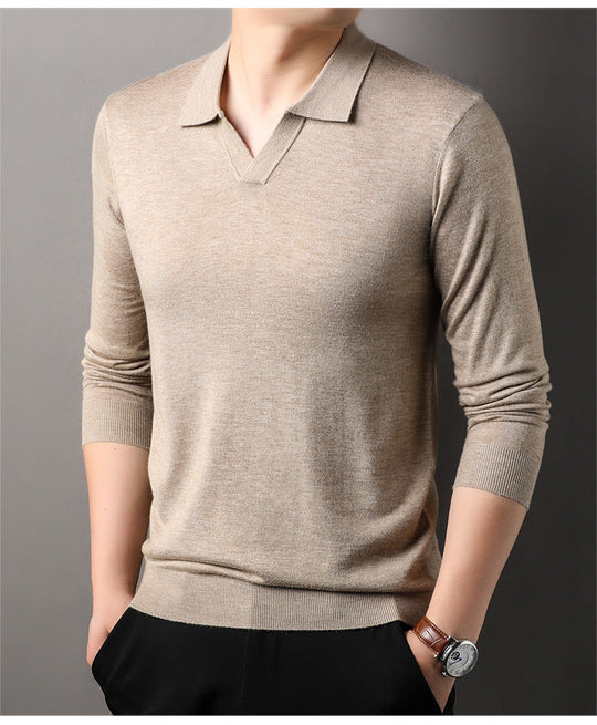 Men's Long Sleeve V Neck Polo Shirt