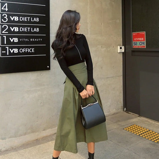 Women's High Waist Midi Skirt
