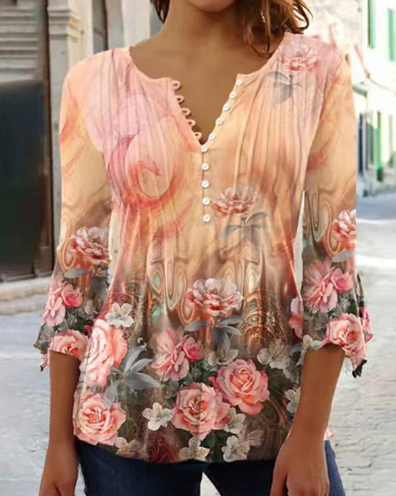 Women's Floral Three Quarter Sleeve Top