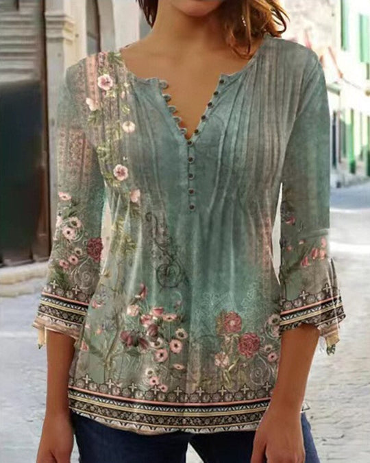 Women's Floral Three Quarter Sleeve Top
