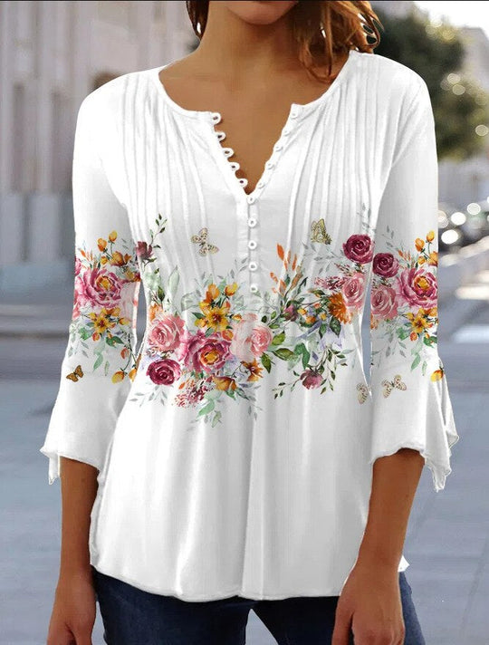 Women's Floral Three Quarter Sleeve Top