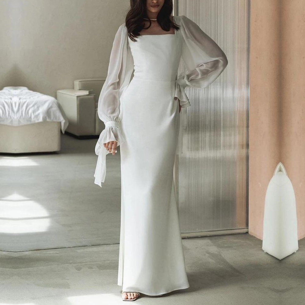 Women's Long-Sleeve  Maxi Wedding Dress