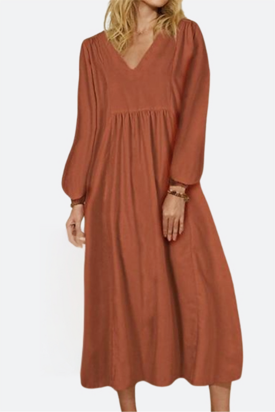 Clara | V-Neck Balloon Sleeve Midi Dress
