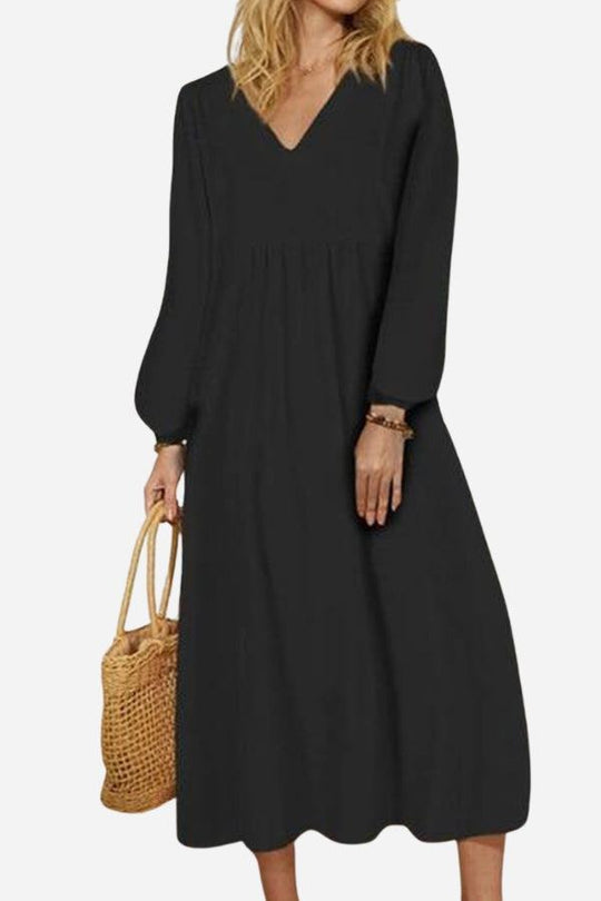 Clara | V-Neck Balloon Sleeve Midi Dress