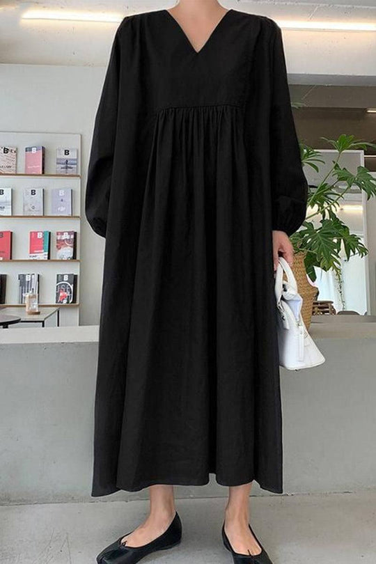 Clara | V-Neck Balloon Sleeve Midi Dress