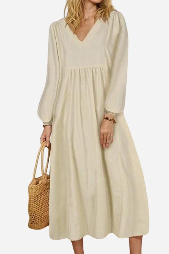 Clara | V-Neck Balloon Sleeve Midi Dress