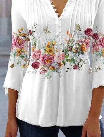 Women's Floral Three Quarter Sleeve Top