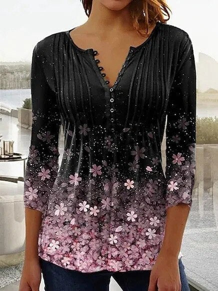 Women's Floral Three Quarter Sleeve Top
