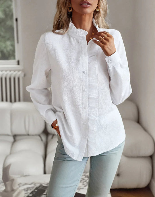 Women's Button Front Ruffle Blouse