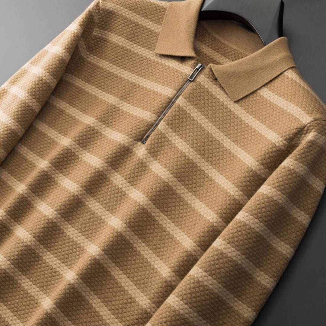 Men's Half-Zip Striped Polo Shirt
