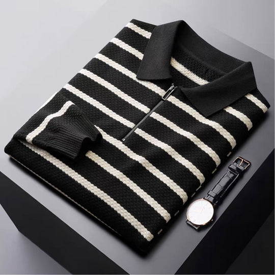 Men's Half-Zip Striped Polo Shirt