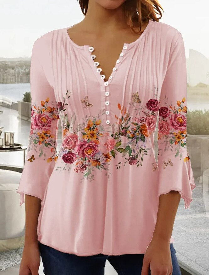 Women's Floral Three Quarter Sleeve Top