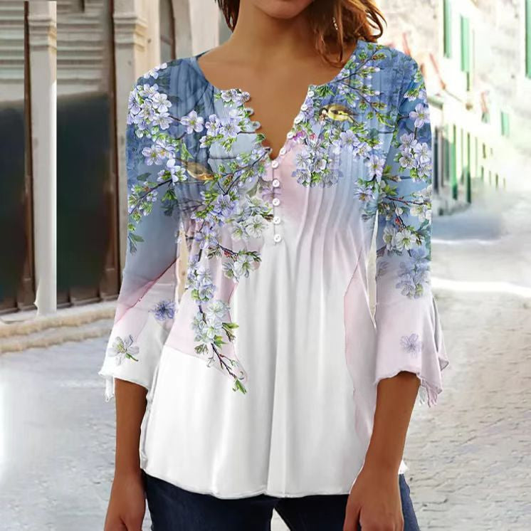 Women's Floral Three Quarter Sleeve Top