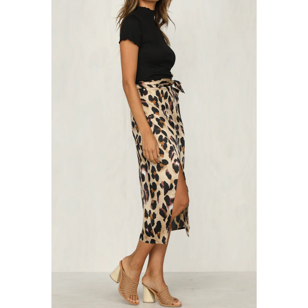 Women's Wrap Slit Leopard Skirt