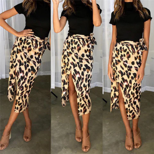 Women's Wrap Slit Leopard Skirt