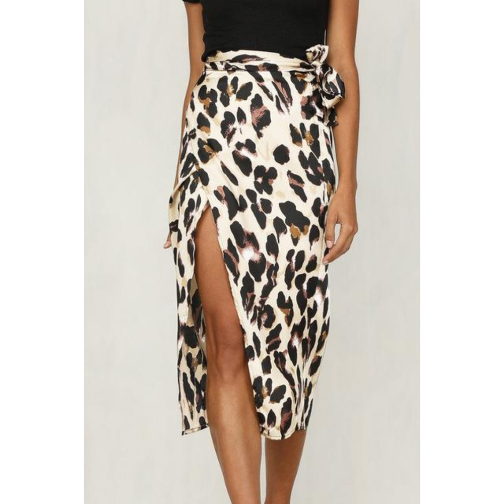 Women's Wrap Slit Leopard Skirt