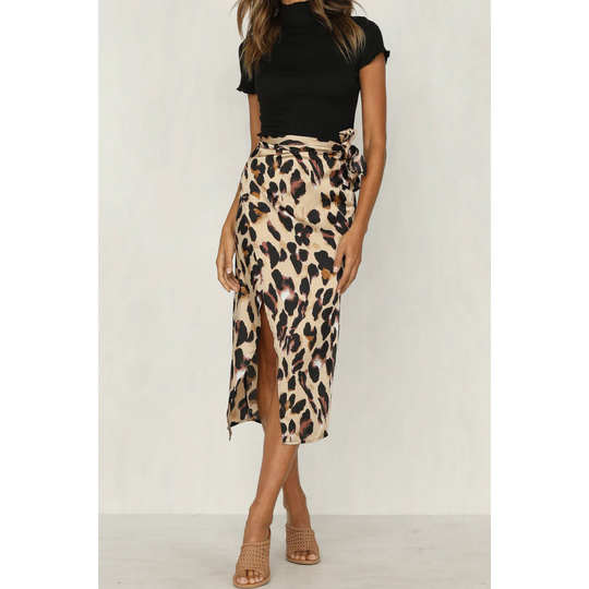 Women's Wrap Slit Leopard Skirt