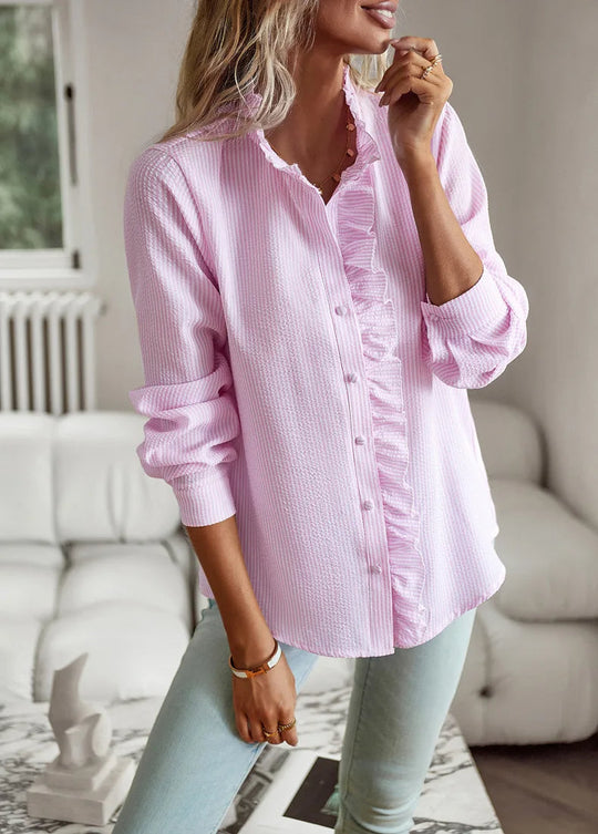 Women's Button Front Ruffle Blouse