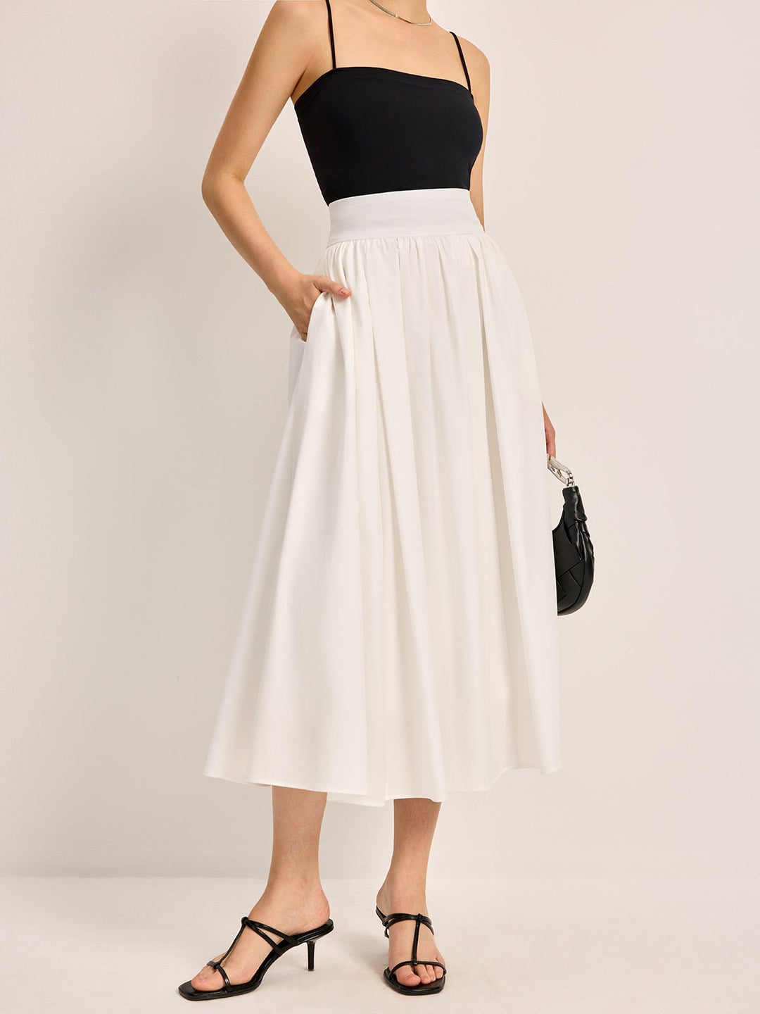 Women's White Flowy Midi Skirt
