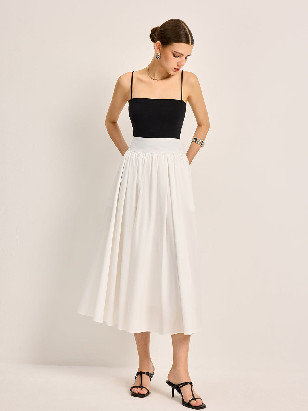 Women's White Flowy Midi Skirt