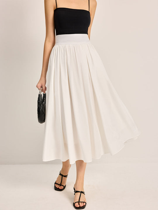 Women's White Flowy Midi Skirt