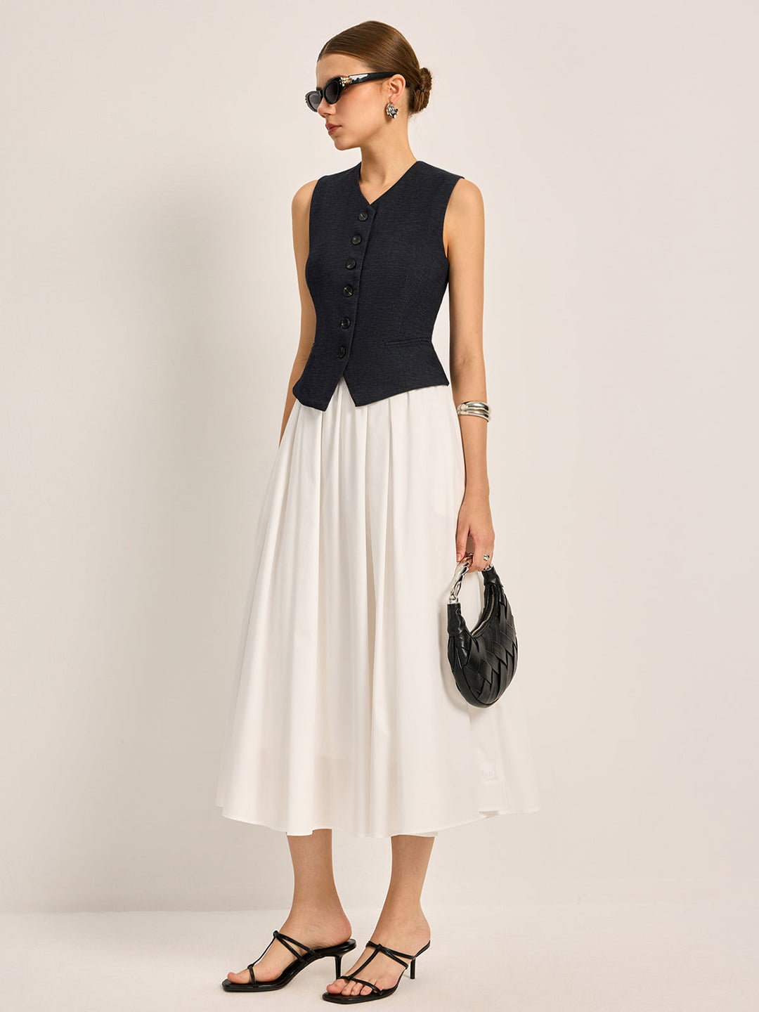 Women's White Flowy Midi Skirt