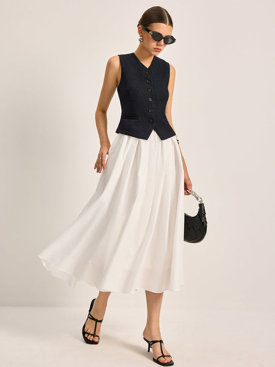 Women's White Flowy Midi Skirt