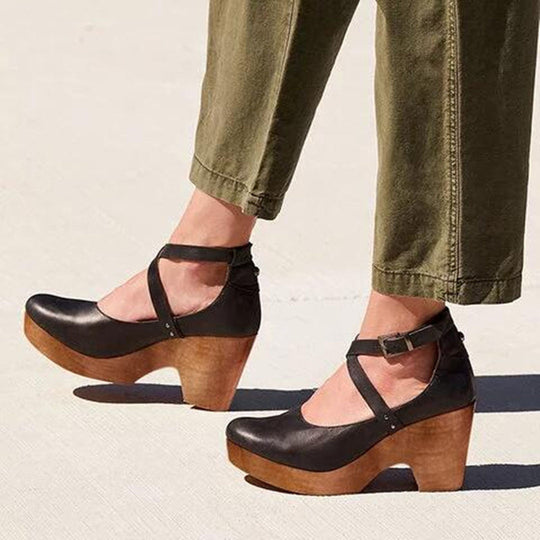 Avery | Closed Toe Ankle Strap Wedge Heels