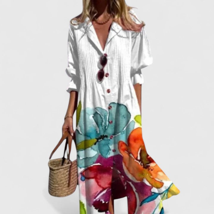 Boho dress featuring vibrant patterns and a flattering fit, made from lightweight fabric, perfect for casual and special occasions. 0