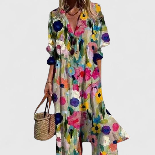 Boho dress featuring vibrant patterns and a flattering fit, made from lightweight fabric, perfect for casual and special occasions. 2