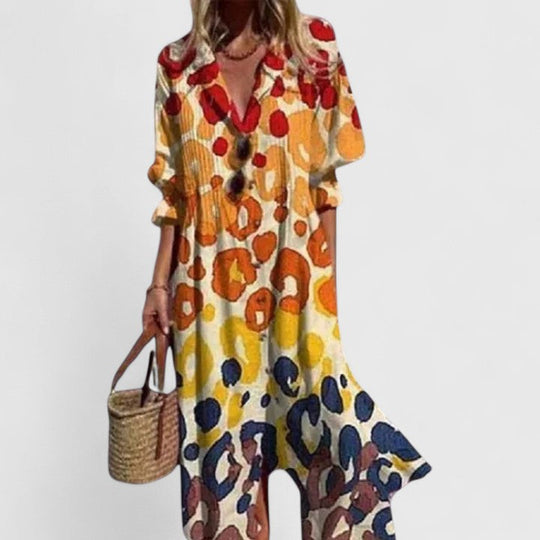 Boho dress featuring vibrant patterns and a flattering fit, made from lightweight fabric, perfect for casual and special occasions. 3