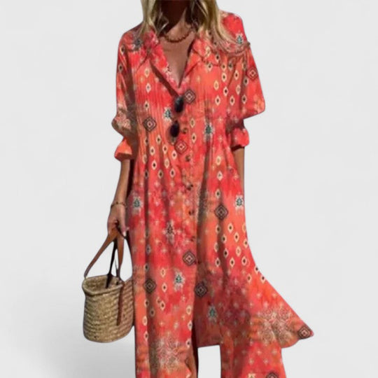 Boho dress featuring vibrant patterns and a flattering fit, made from lightweight fabric, perfect for casual and special occasions. 5