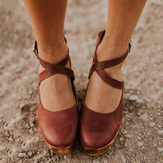 Avery | Closed Toe Ankle Strap Wedge Heels