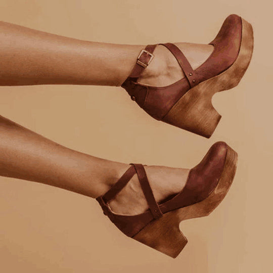 Avery | Closed Toe Ankle Strap Wedge Heels