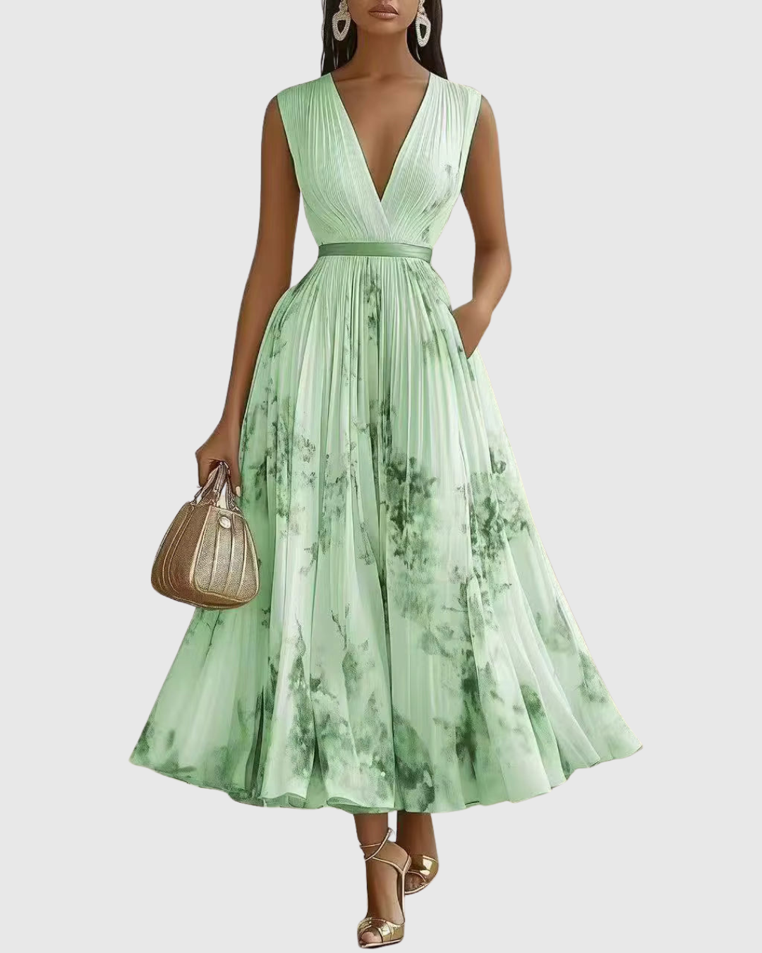 Floral maxi dress with long sleeves and ribbon-tie waist, featuring an elegant V-neck design for women, perfect for spring and summer occasions. 11