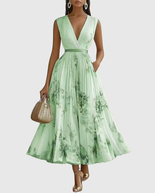 Floral maxi dress with long sleeves and ribbon-tie waist, featuring an elegant V-neck design for women, perfect for spring and summer occasions. 11