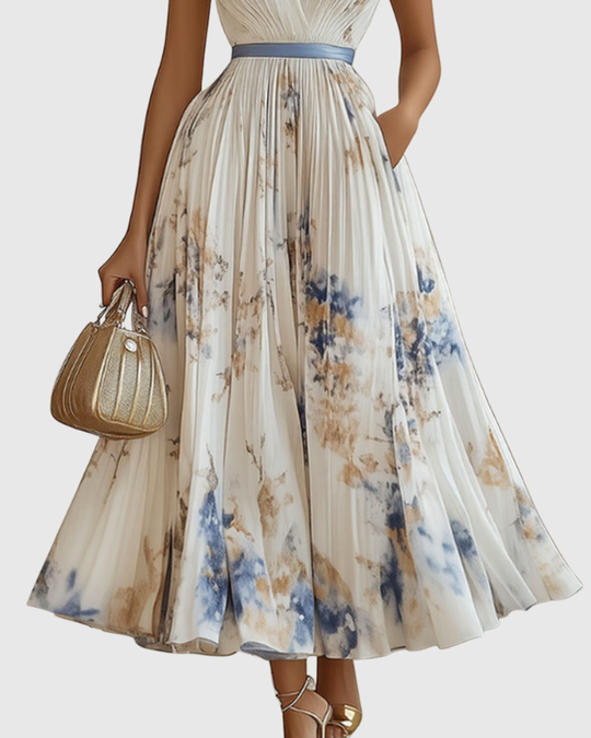 Floral maxi dress with long sleeves and ribbon-tie waist, featuring an elegant V-neck design for women, perfect for spring and summer occasions. 2
