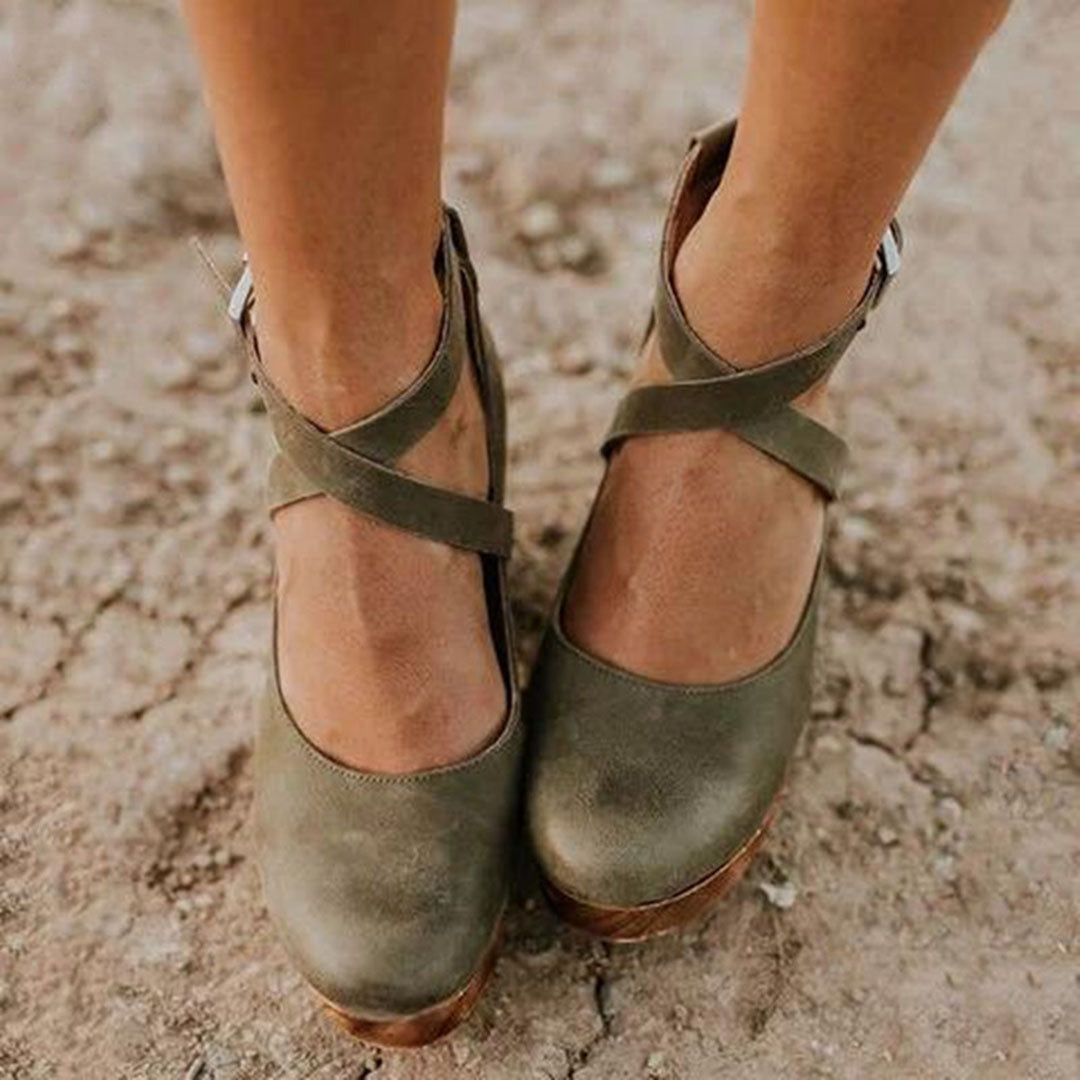 Avery | Closed Toe Ankle Strap Wedge Heels