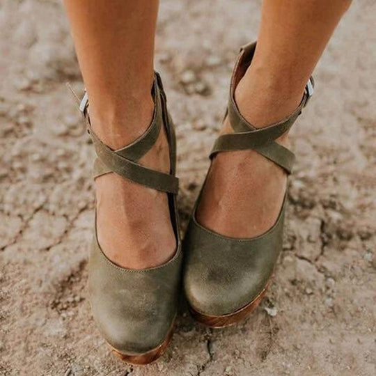 Avery | Closed Toe Ankle Strap Wedge Heels