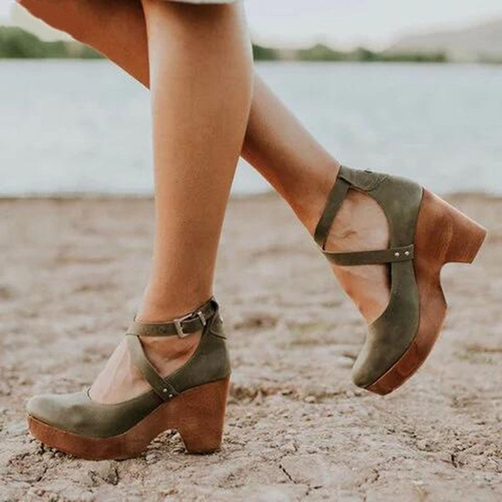 Avery | Closed Toe Ankle Strap Wedge Heels