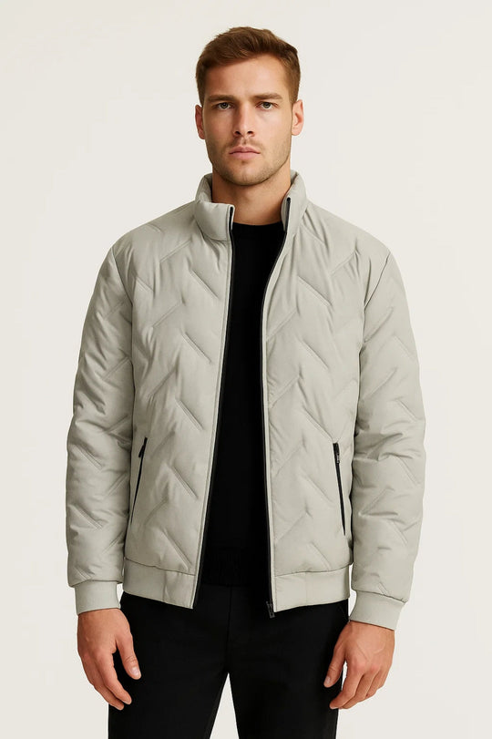 Men’s Quilted Bomber Jacket With High Collar And Zip Closure