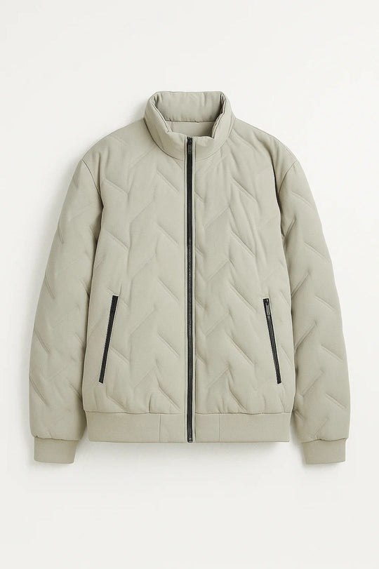 Men’s Quilted Bomber Jacket With High Collar And Zip Closure