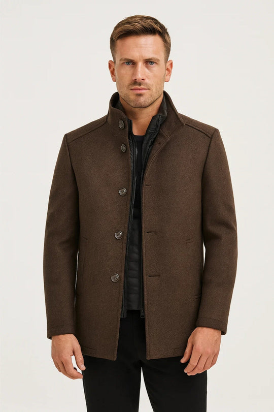 Men’s Winter Coat With Button Closure And Stand Collar