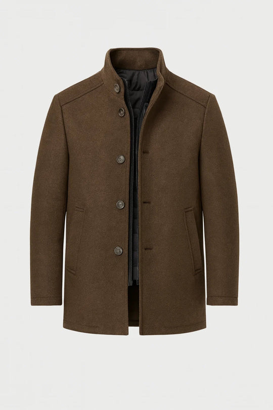 Men’s Winter Coat With Button Closure And Stand Collar