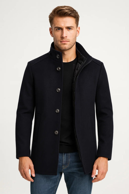 Men’s Winter Coat With Button Closure And Stand Collar