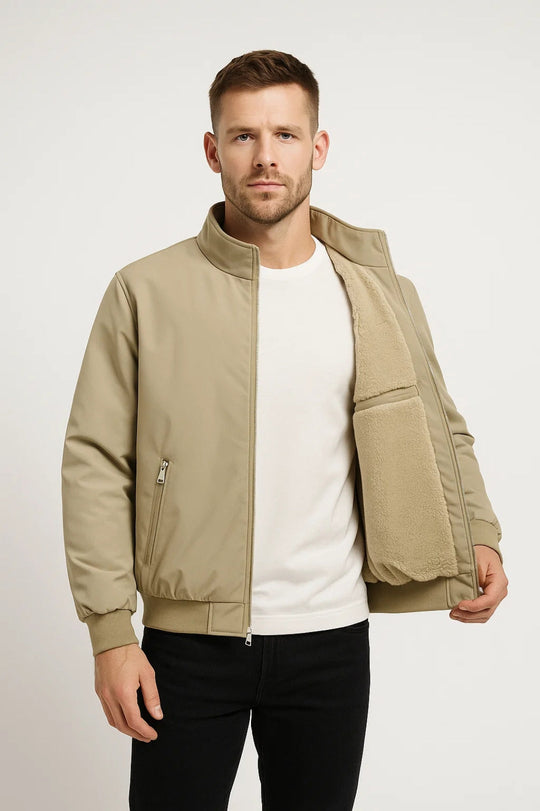 Men’s Bomber Jacket With High Collar And Zip Closure