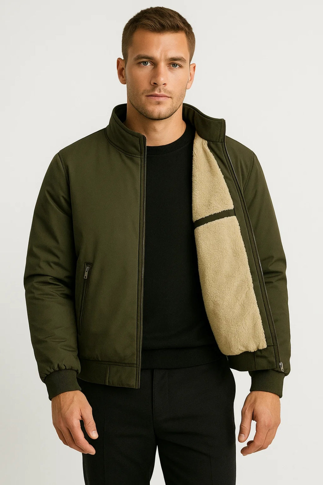 Men’s Bomber Jacket With High Collar And Zip Closure