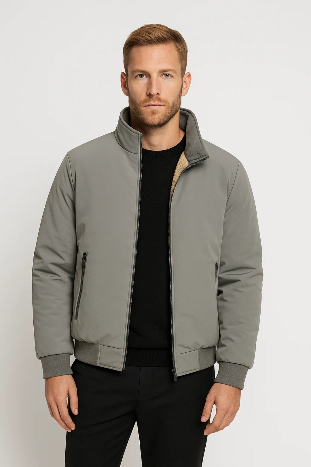 Men’s Bomber Jacket With High Collar And Zip Closure
