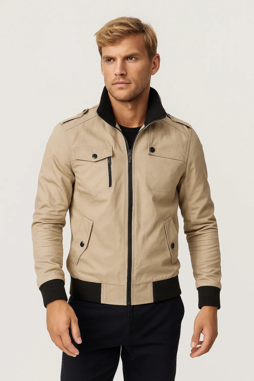 Men’s Bomber Jacket With Stand Collar