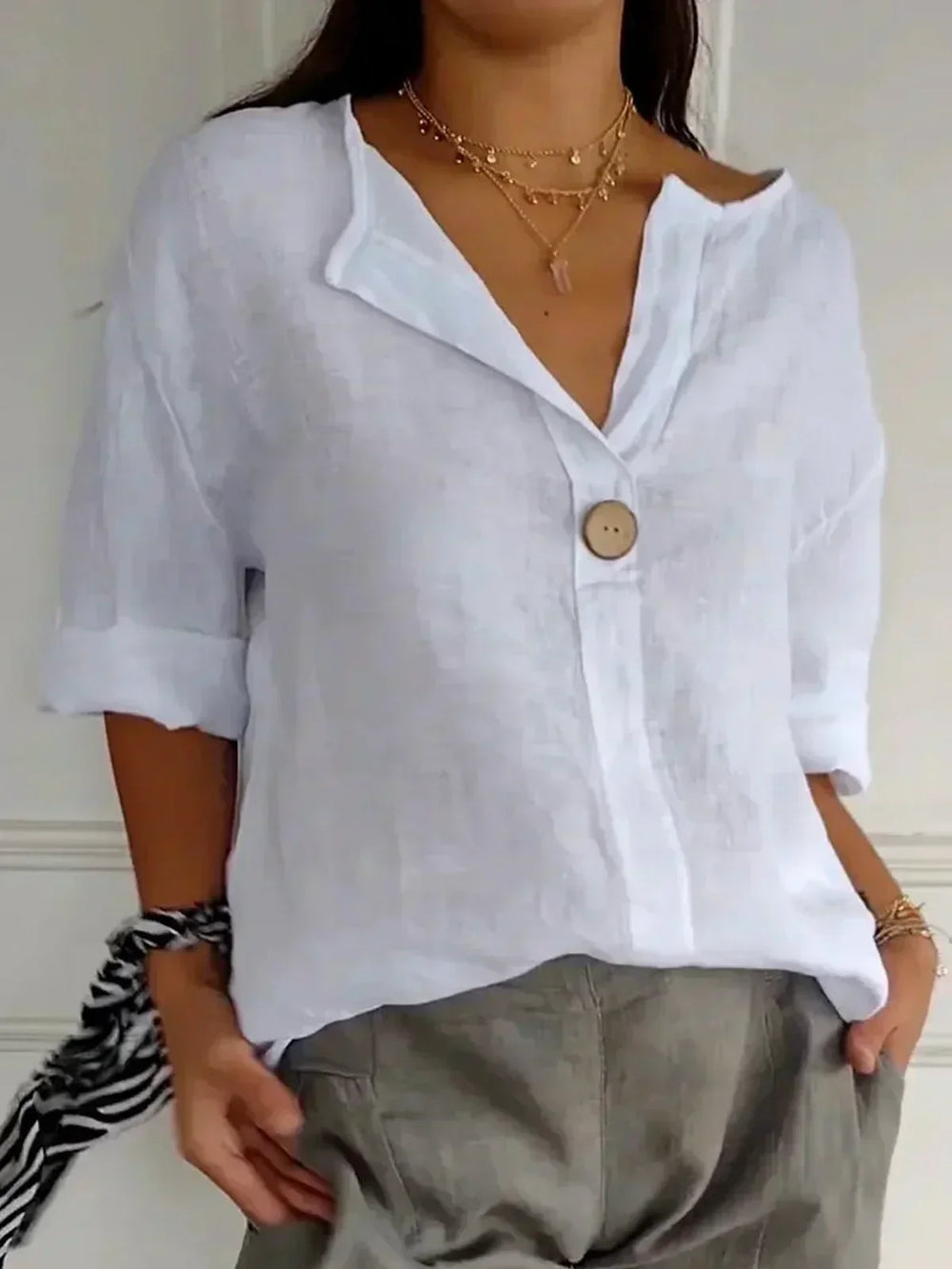 Women's 3/4 Sleeve V-Neck Blouse